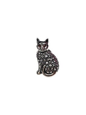 5/$25 😻 Tiny Silver Cat Pin Brooch - Sparkling Crystal Accent